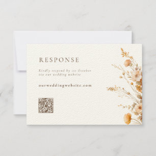 Herfst Brown & Tan Wildflowers QR Code Huwelijk RSVP Kaartje