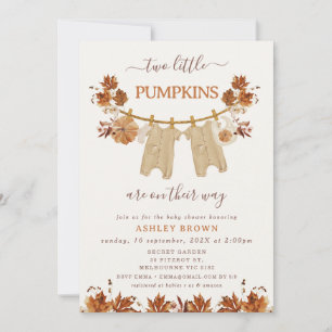 Herfst Brown Twins Foliage Clothesline Baby shower Kaart