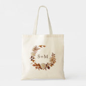 Herfst Bruid Bruidegom Monogram Bladeren Krans Tro Tote Bag (Achterkant)