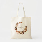 Herfst Bruid Bruidegom Monogram Bladeren Krans Tro Tote Bag (Voorkant)