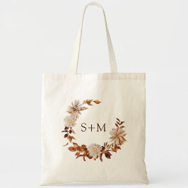 Herfst Bruid Bruidegom Monogram Bladeren Krans Tro Tote Bag