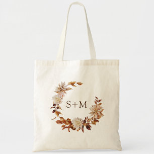 Herfst Bruid Bruidegom Monogram Bladeren Krans Tro Tote Bag