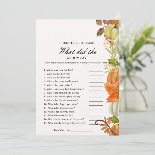 Herfst Bruid & bruidegom trivia vrijgezellenfeest  Aankondiging (Staand voorkant)