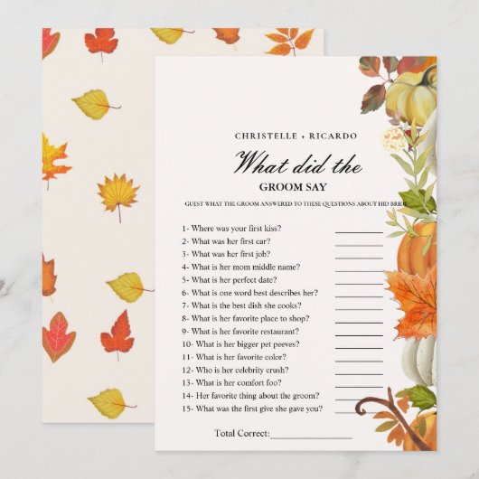 Herfst Bruid & bruidegom trivia vrijgezellenfeest  Aankondiging (Voorkant / Achterkant)