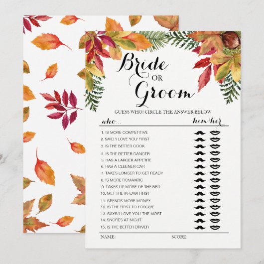 Herfst Bruid of Bruidegom spel bewerkbaar Kaart (Voorkant / Achterkant)