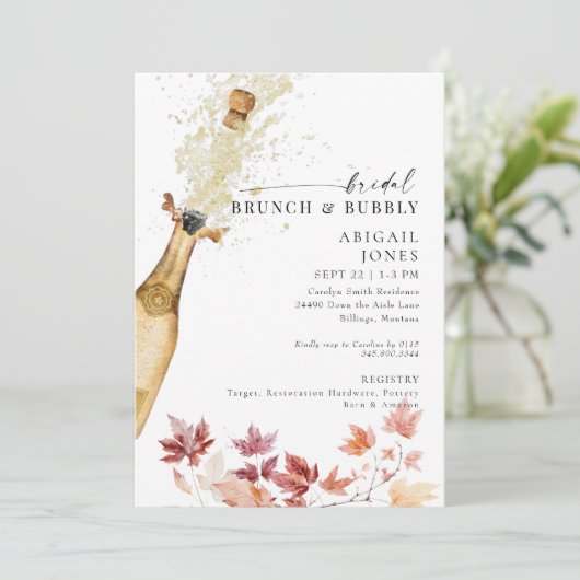 Herfst Bruids Brunch & Bubble Champagne Douche Kaart (Staand voorkant)