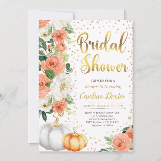 Herfst Bruids Douche Uitnodiging Blush Sinaasappel (Voorkant)