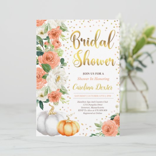 Herfst Bruids Douche Uitnodiging Blush Sinaasappel (Staand voorkant)