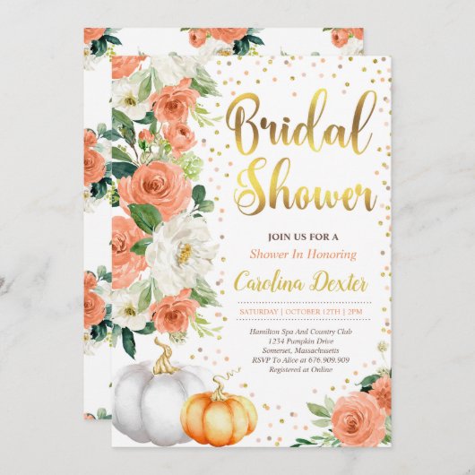 Herfst Bruids Douche Uitnodiging Blush Sinaasappel (Voorkant / Achterkant)
