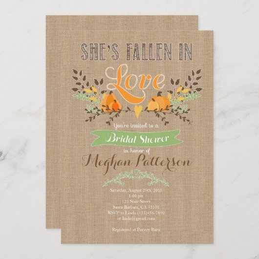Herfst Bruids Douche Uitnodiging met Pompoen (Voorkant / Achterkant)