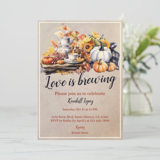 Herfst bruids thee party witte pompoen kaart (Staand voorkant)