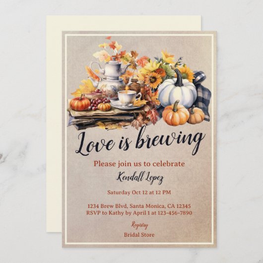 Herfst bruids thee party witte pompoen kaart (Voorkant / Achterkant)