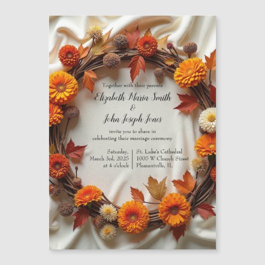 Herfst Bruidsboeket Magnetische Uitnodiging (Voorkant)