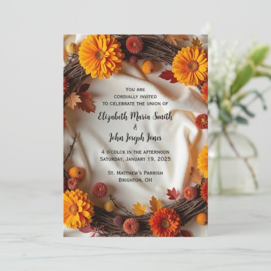 Herfst Bruidsboeket Uitnodiging (Staand voorkant)