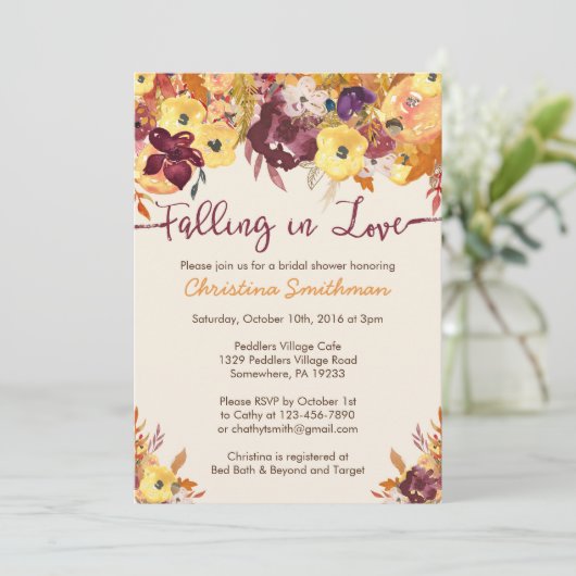 Herfst Bruidsdouche Uitnodiging - Verliefd worden (Staand voorkant)