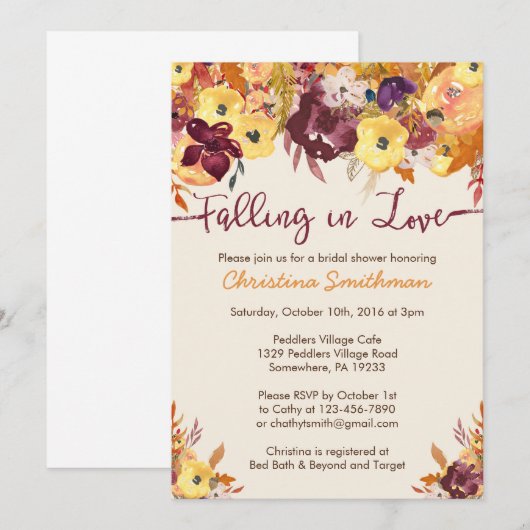Herfst Bruidsdouche Uitnodiging - Verliefd worden (Voorkant / Achterkant)