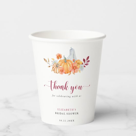 Herfst Bruidsfeest Dank Je Pumpkin Script Papieren Bekers (Voorkant)