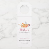 Herfst Bruidsfeest Dankjewel Pompoen Script Flessenhanger (Voorkant)