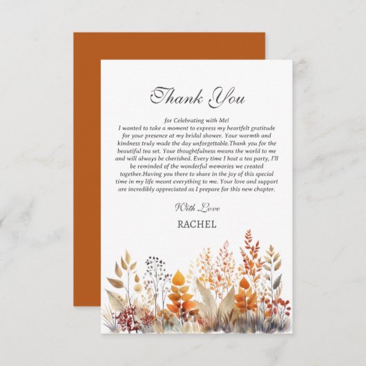 Herfst Bruidsfeestje Thema Bedankkaart (Voorkant / Achterkant)