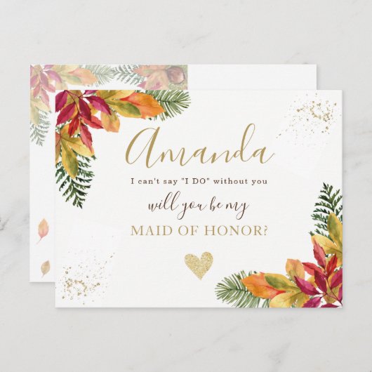 Herfst bruidsmeisje of getuige huwelijksaanzoek uitnodiging briefkaart (Voorkant / Achterkant)