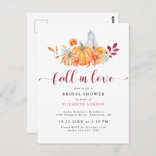 Herfst Bruidsmeisjesfeest Herfst Pompoen Verliefd  Briefkaart (Voorkant / Achterkant)