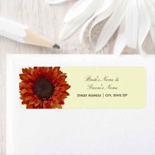 Herfst bruiloft adres label - Oranje zonnebloem (Insitu)
