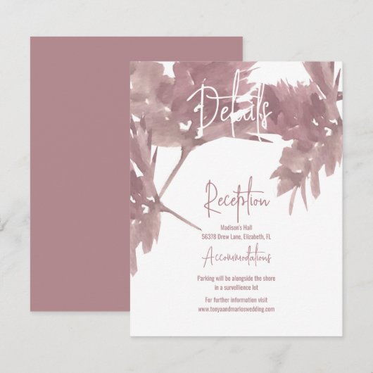 Herfst Bruiloft Aquarel Blad Details Kaart (Voorkant / Achterkant)