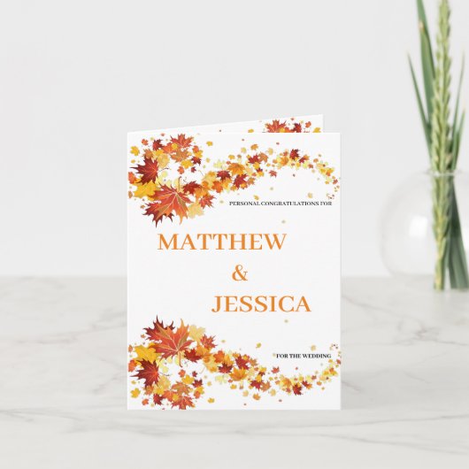Herfst bruiloft bladeren met Monogram Kaart (Voorkant)