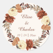 Herfst bruiloft bloemenkrans ronde sticker (Voorkant)