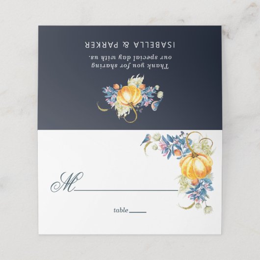 Herfst bruiloft bloemenpompoen plaatskaartje (Buitenkant ongevouwen)