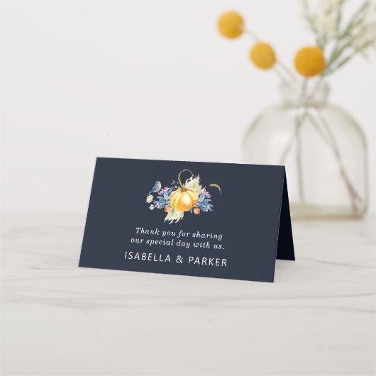 Herfst bruiloft bloemenpompoen plaatskaartje (Achterkant)