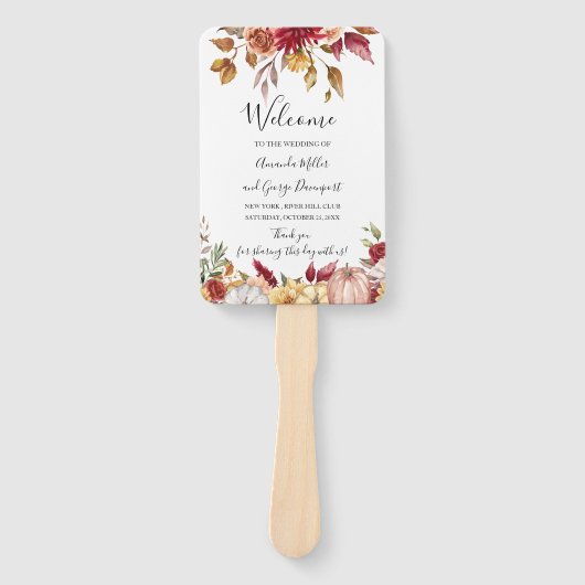 Herfst bruiloft bloemenprogramma fan handwaaier (Voorkant)
