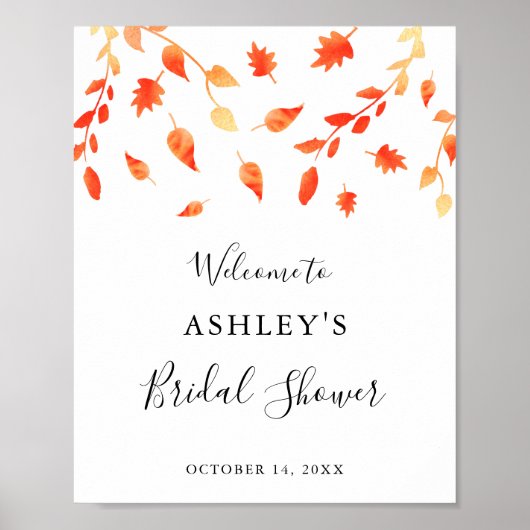 Herfst Bruiloft Borrel met Blad Waterverf Poster (Voorkant)