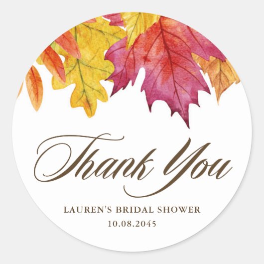Herfst Bruiloft Bruidsshower Bedankt Ronde Sticker (Voorkant)