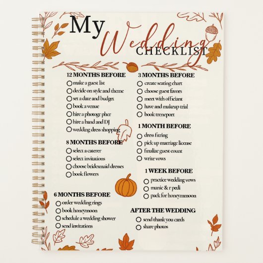 Herfst Bruiloft Checklist Planner  (Voorkant)