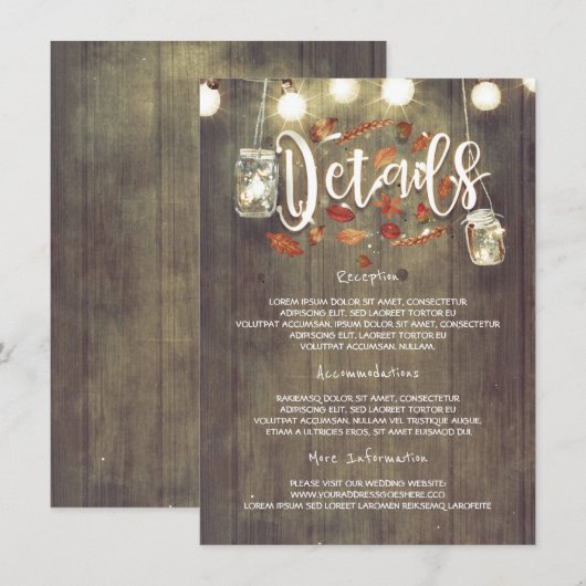 Herfst bruiloft Details Kaart (Voorkant / Achterkant)