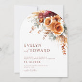 Herfst Bruiloft Elegante Boho Bloemig Kaart (Voorkant)
