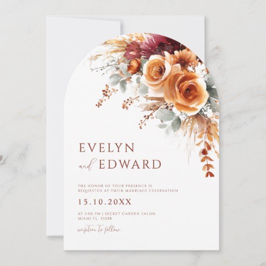 Herfst Bruiloft Elegante Boho Bloemig Kaart (Voorkant)