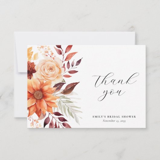 Herfst Bruiloft Feest met Bloemen Bedankkaart (Voorkant)