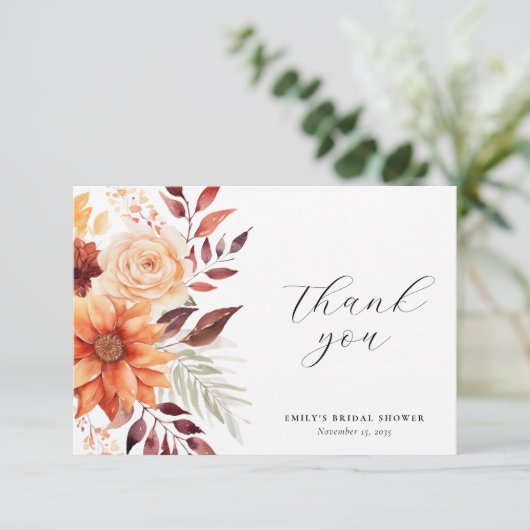 Herfst Bruiloft Feest met Bloemen Bedankkaart (Staand voorkant)