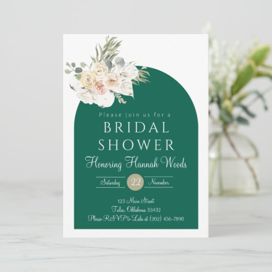 Herfst Bruiloft Feest Uitnodiging, Smaragdgroen Kaart (Staand voorkant)