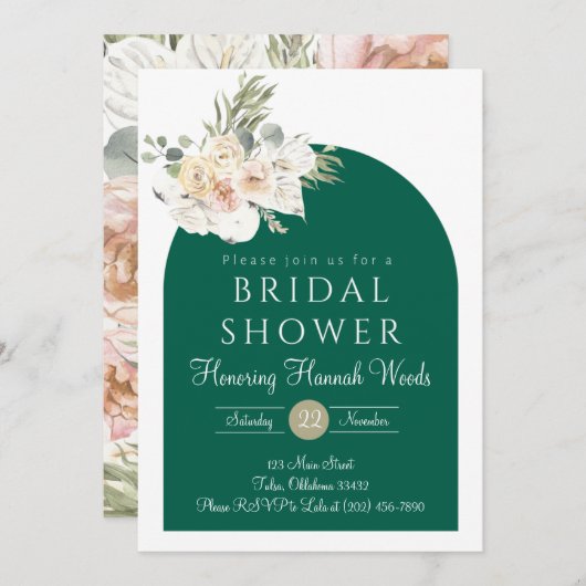 Herfst Bruiloft Feest Uitnodiging, Smaragdgroen  Kaart (Voorkant / Achterkant)