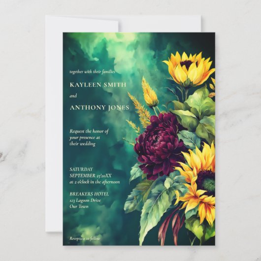 Herfst bruiloft groen rustieke zonnebloemen alles  kaart (Voorkant)