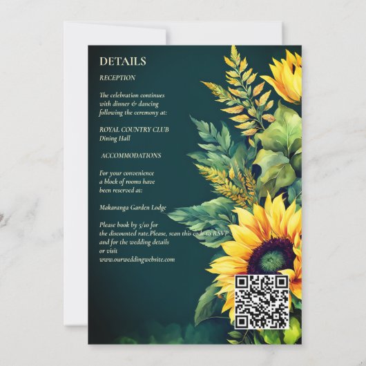 Herfst bruiloft groen rustieke zonnebloemen alles  kaart (Achterkant)