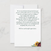 Herfst bruiloft groen rustieke zonnebloemen bedankkaart (Achterkant)