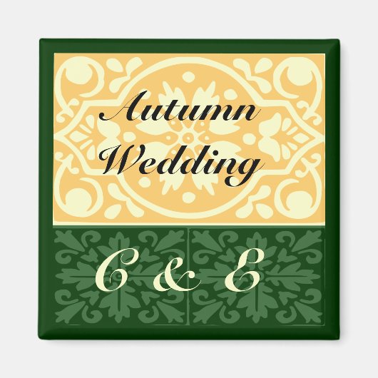 Herfst Bruiloft Groen Tannine Monogram Aangepaste  Magneet (Voorkant)