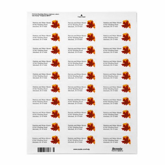 Herfst bruiloft herfst bladeren retour adres label (Full Sheet)