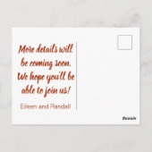 Herfst Bruiloft Herfst Kleuren Oranje Save the Dat Briefkaart (Achterkant)