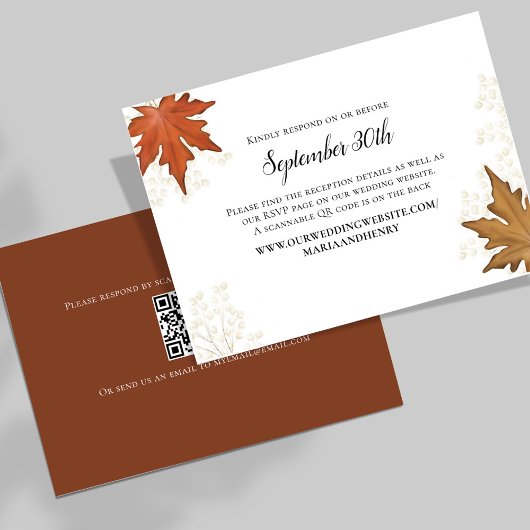Herfst Bruiloft Herfstbladeren RSVP QR Code Kaartje