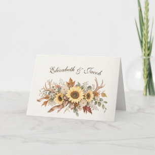 Herfst Bruiloft Hertengeweien en Zonnebloemen Kaart